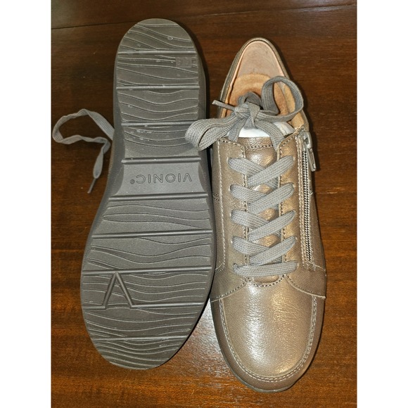 Vionic Abigail Met Walking Shoes Laced Up Metallic Women's Size 8.5 NEW - Picture 1 of 7